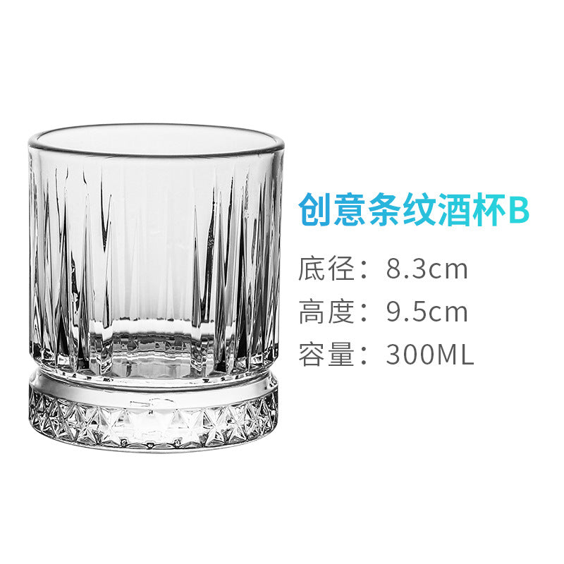 Bar exclusive classic glasses, wine glasses, crystal vintage glasses, spirits, striped glasses, whiskey glasses, barware