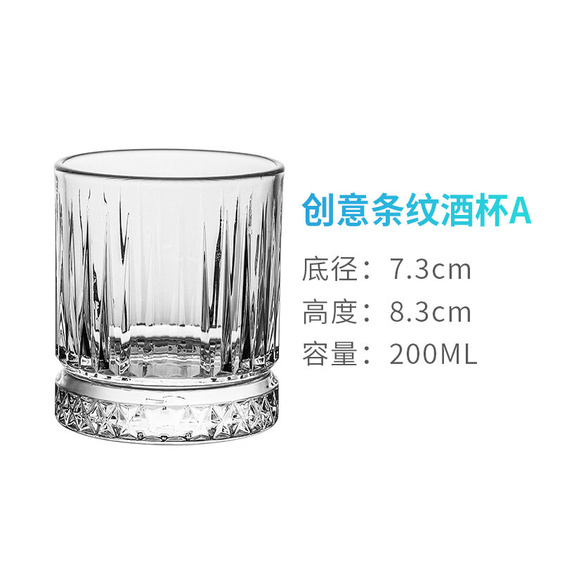 Bar exclusive classic glasses, wine glasses, crystal vintage glasses, spirits, striped glasses, whiskey glasses, barware