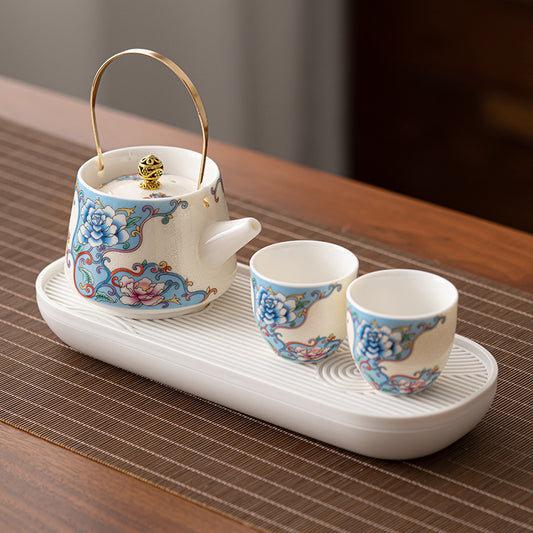 Ink and Wash Yuanshan Dry Brew Group, Household Kung Fu Tea Set Set, One Pot and Two Cups of Beam Tea Maker, One or Two People Drink Tea
