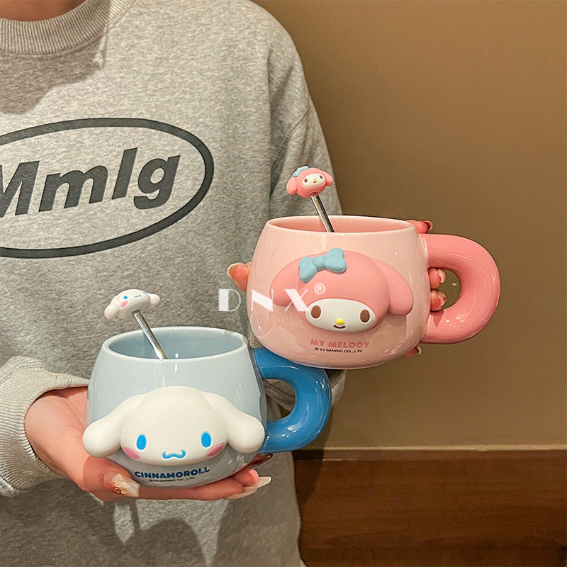 Sanrio ceramic mug cartoon cute mug large capacity kids milk mug with spoon office coffee mug