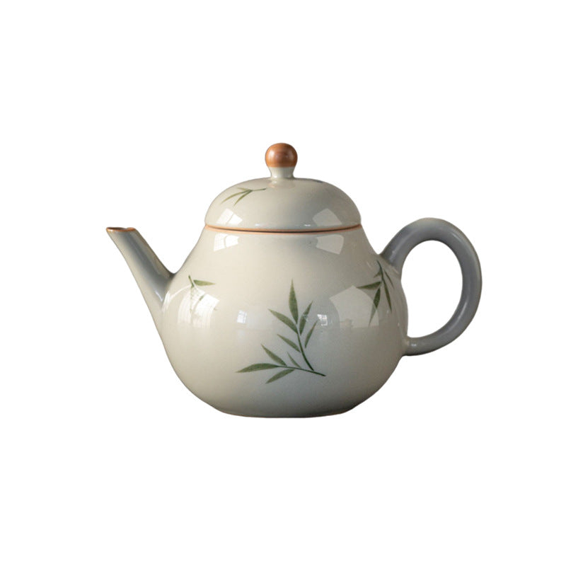 Bingtai hand-painted bamboo pear pot ceramic teapot underglaze color bamboo leaf small pear pot household teapot cute pot