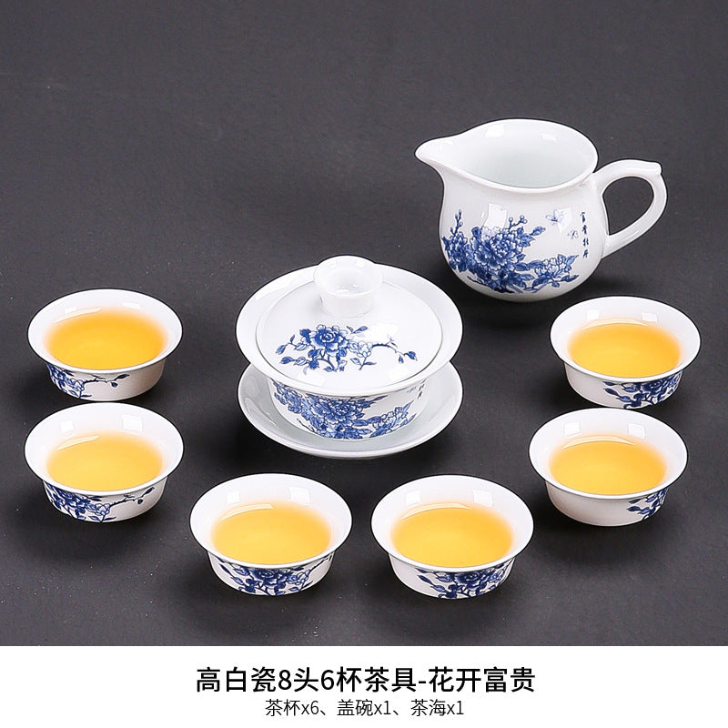 Dehua white porcelain kung fu tea set household ceramic light cover bowl teacup tea pot teapot complete set factory direct sales