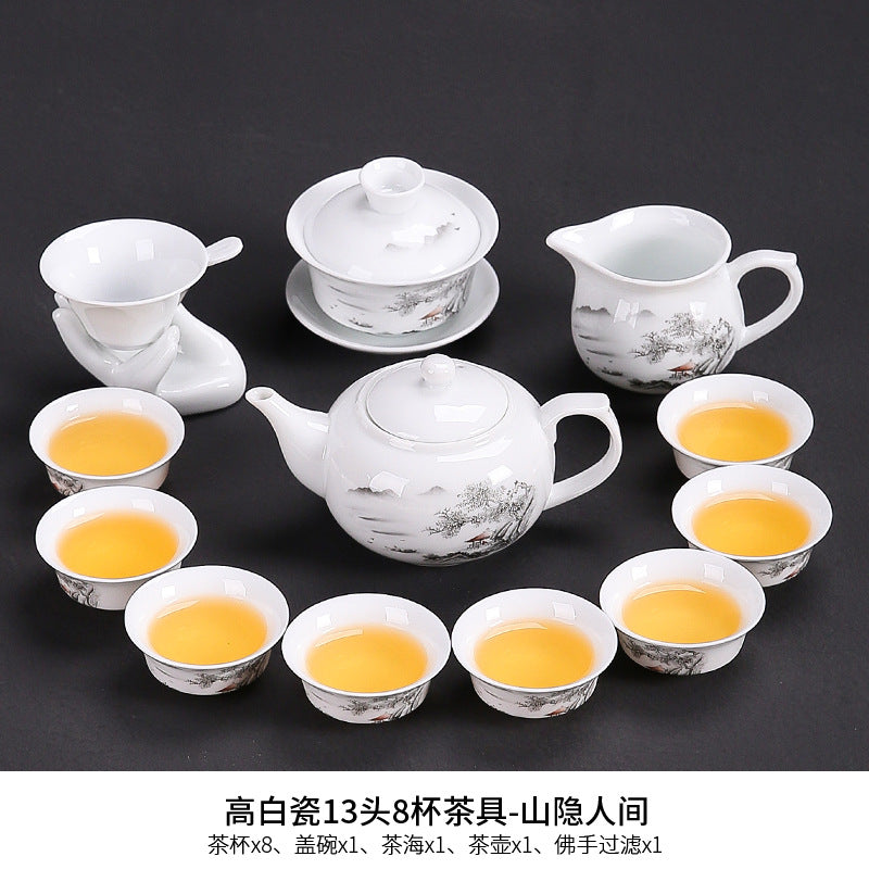 Dehua white porcelain kung fu tea set household ceramic light cover bowl teacup tea pot teapot complete set factory direct sales