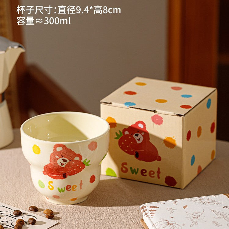 Cartoon bear ceramic mug household high temperature resistant mark water cup holding coffee cup high value latte cup couple cup