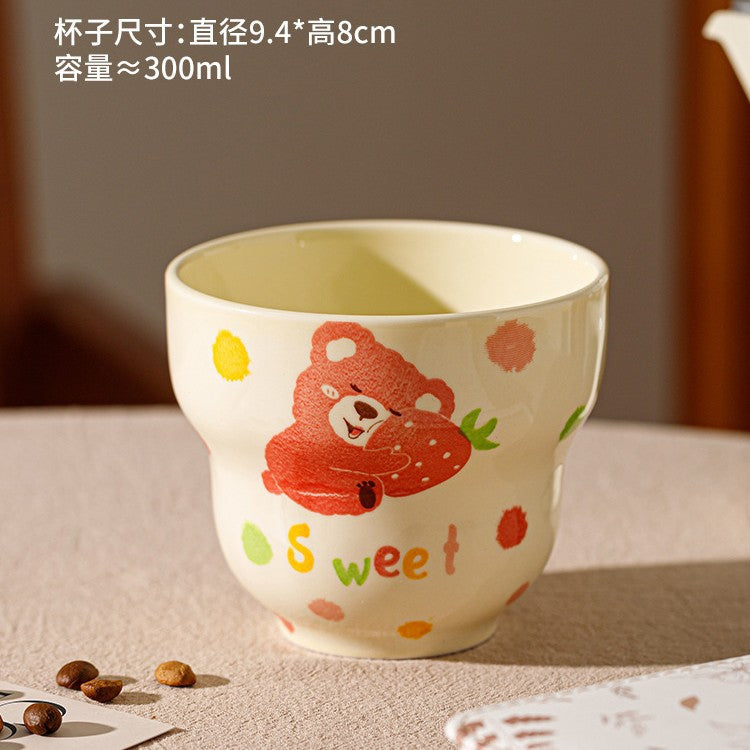 Cartoon bear ceramic mug household high temperature resistant mark water cup holding coffee cup high value latte cup couple cup