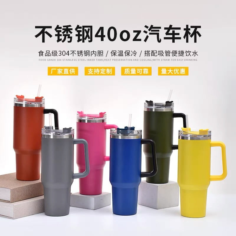 40oz handle mug 304 stainless steel thermos mug sports kettle coffee red wine mug straw portable water mug logo