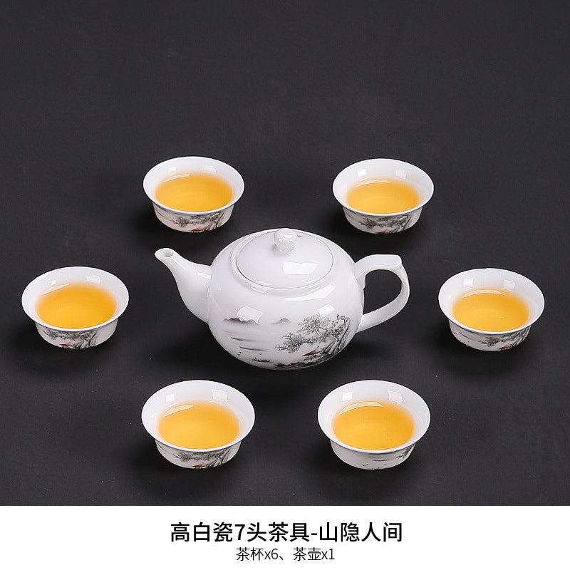 Dehua white porcelain kung fu tea set household ceramic light cover bowl teacup tea pot teapot complete set factory direct sales