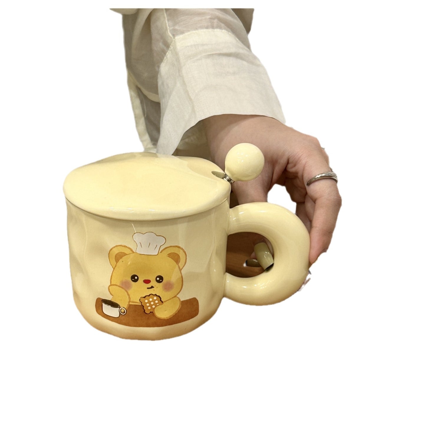 Mug with lid spoon cute bear high value water cup couple creative ceramic mug with logo opening event