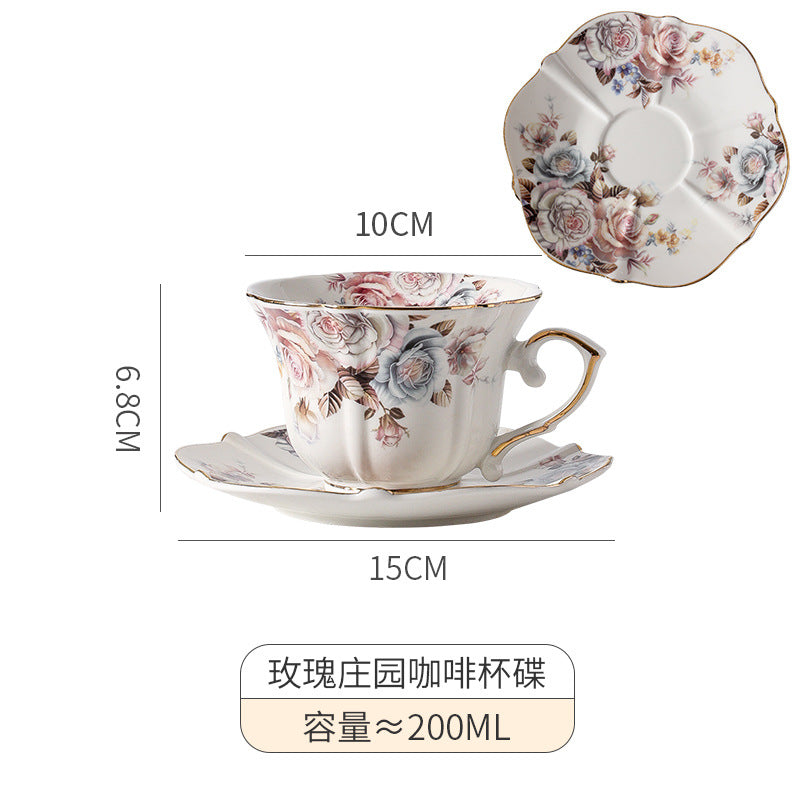 European-style elegant floral coffee cup saucer, Western-style retro gold-painted ceramic mug, household luxury teacup, water cup