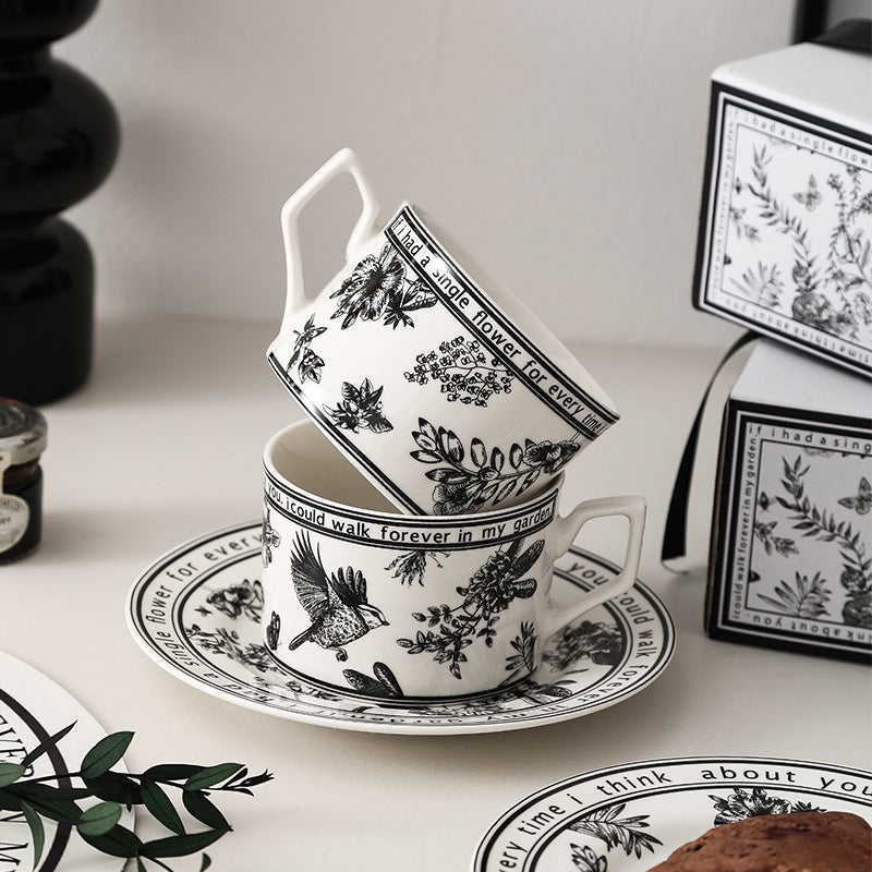 Half summer flower retro coffee cup cup saucer souvenir set ceramic high-value korean ins small fragrance mug