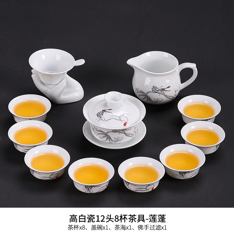 Dehua white porcelain kung fu tea set household ceramic light cover bowl teacup tea pot teapot complete set factory direct sales