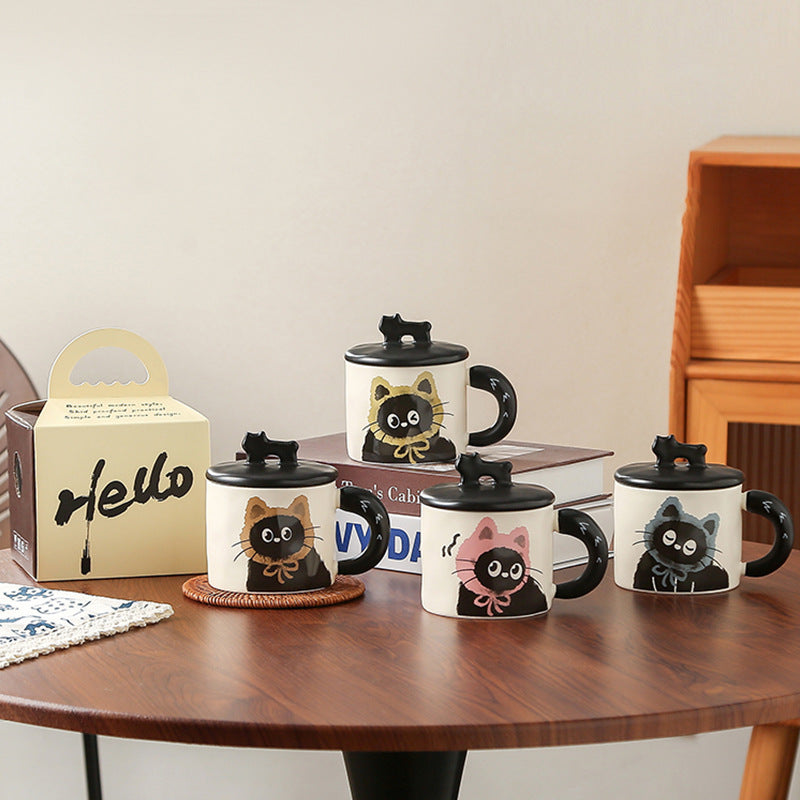 Cute cat mug with lid couple ceramic water cup home girl high value gift box cup office coffee mug