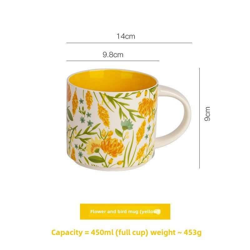 High-value floral glazed ceramic mug mug mug household large capacity breakfast cup business National Day gift logo