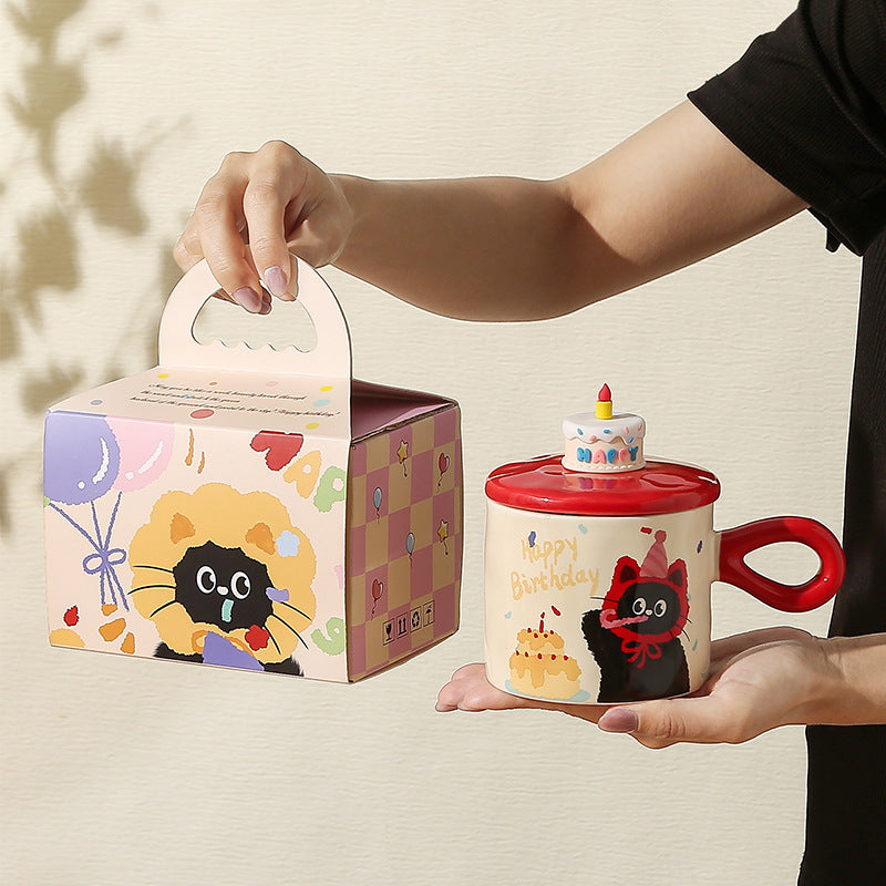 Cute cat mug with lid couple ceramic water cup home girl high value gift box cup office coffee mug