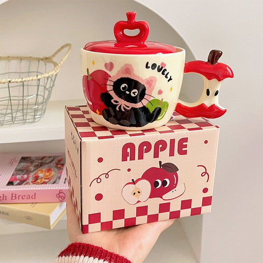 birthday gift apple cat mug ceramic mug with lid for breakfast home cute creative drinking cup christmas
