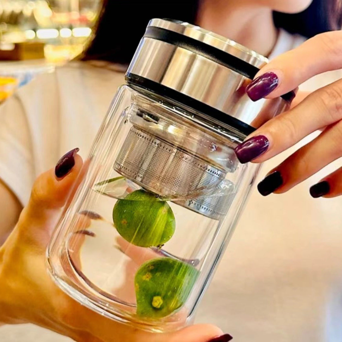 Humpty Fat Double Layer Glass Female High Value Water Cup Small and Portable, Thickened Heat Insulation Bubble Cup, Tea Water Separation Cup