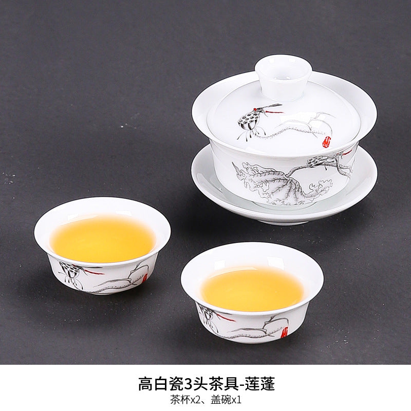 Dehua white porcelain kung fu tea set household ceramic light cover bowl teacup tea pot teapot complete set factory direct sales