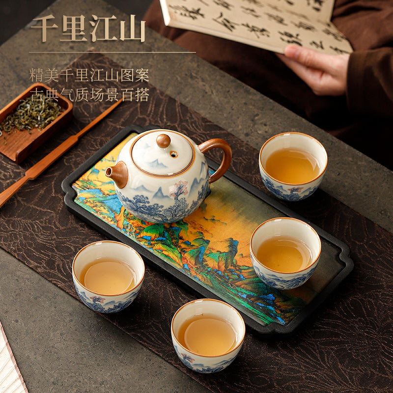Ru kiln open piece teapot to make tea home Xi Shi pot four cups of high-grade 2024 new ceramic kung fu tea set