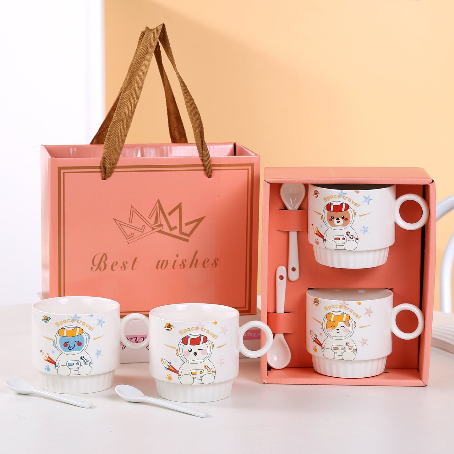 Ceramic mug, double cup gift box set, coffee mug, souvenir business, business promotion, opening event gifts, water cups