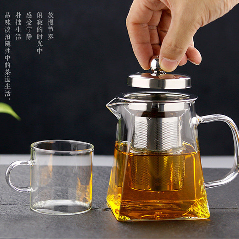 Full set glass teapot high borosilicate fair kettle stainless steel teapot with strainer high temperature glass teapot wholesale