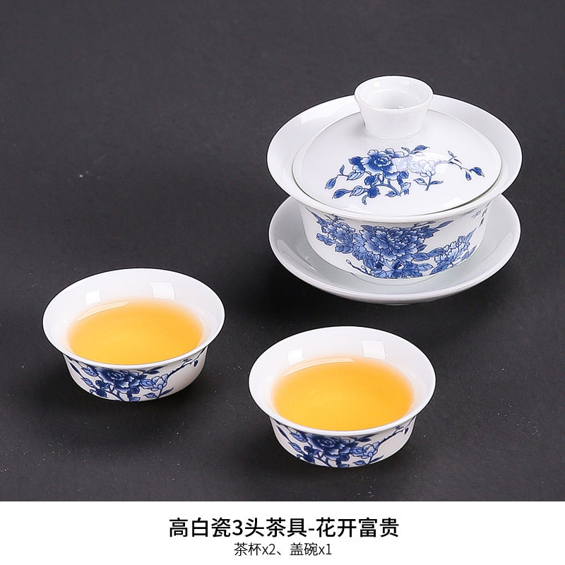 Dehua white porcelain kung fu tea set household ceramic light cover bowl teacup tea pot teapot complete set factory direct sales