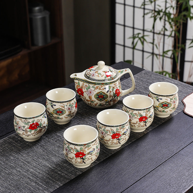 7 Heads Large Capacity Kung Fu Tea Set Teapot Teacup Set Handle Pot Teapot Home Living Room Stoneware Chinese Style