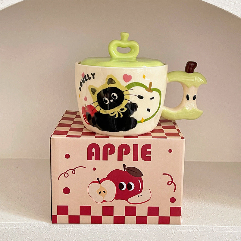 birthday gift apple cat mug ceramic mug with lid for breakfast home cute creative drinking cup christmas