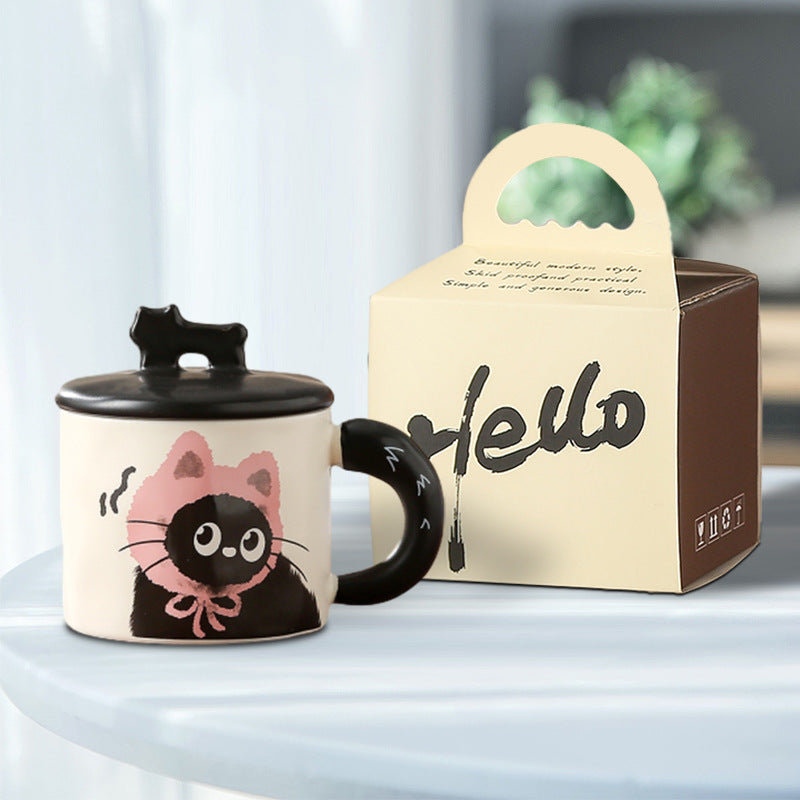 Cute cat mug with lid couple ceramic water cup home girl high value gift box cup office coffee mug