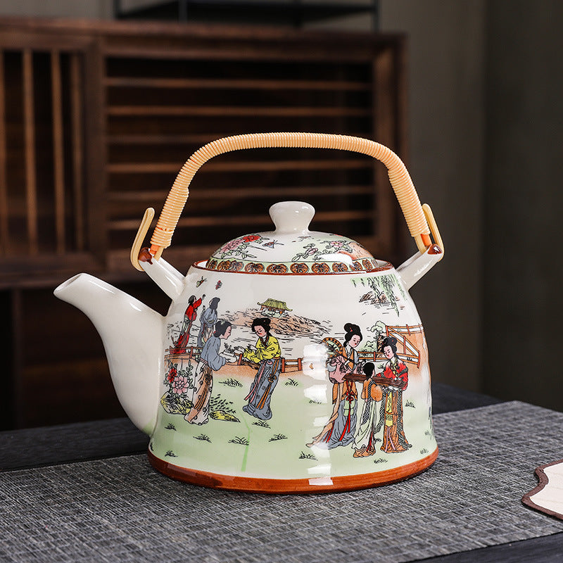 7 Heads Large Capacity Kung Fu Tea Set Teapot Teacup Set Handle Pot Teapot Home Living Room Stoneware Chinese Style