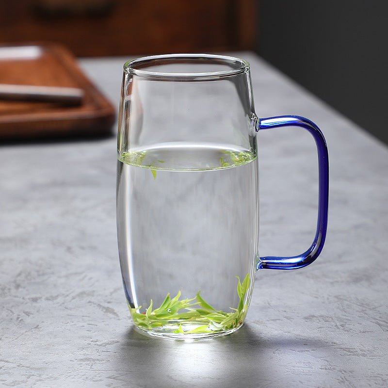 High borosilicate glass green teacup color handle glass drinking cup for living room drinking cup for office use