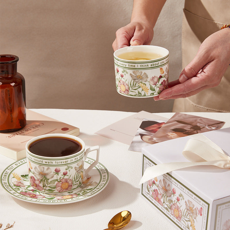 Retro ceramic sunflower blossom coffee cup saucer set gift box high-value mug souvenir high-quality cup