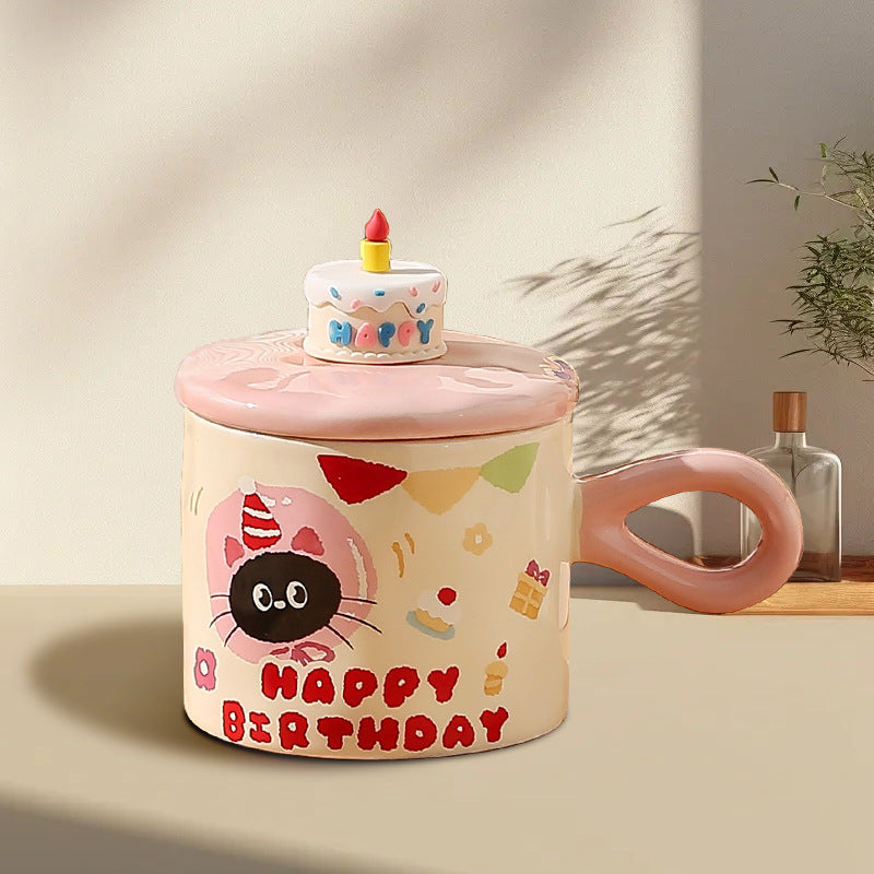 Cute cat mug with lid couple ceramic water cup home girl high value gift box cup office coffee mug