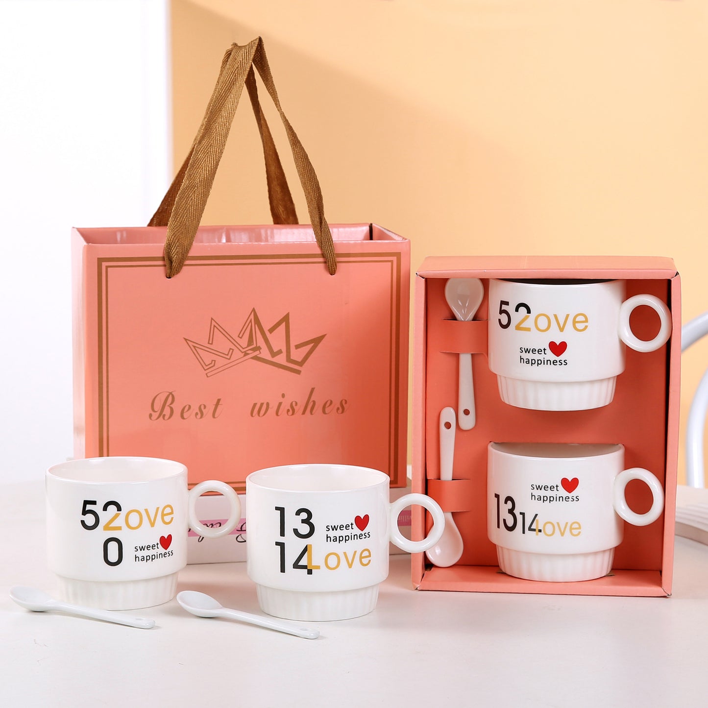 Ceramic mug, double cup gift box set, coffee mug, souvenir business, business promotion, opening event gifts, water cups