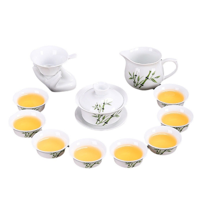 Dehua white porcelain kung fu tea set household ceramic light cover bowl teacup tea pot teapot complete set factory direct sales