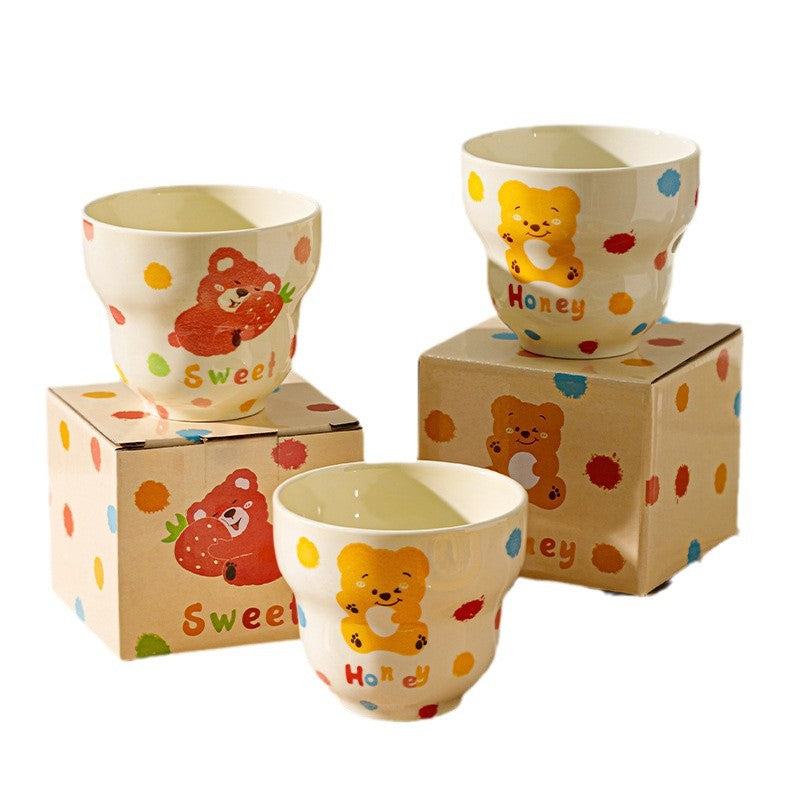 Cartoon bear ceramic mug household high temperature resistant mark water cup holding coffee cup high value latte cup couple cup