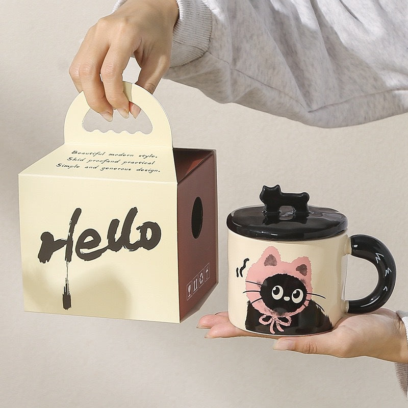 Cute cat mug with lid couple ceramic water cup home girl high value gift box cup office coffee mug