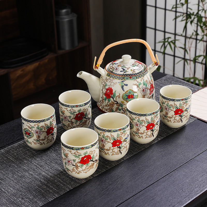 7 Heads Large Capacity Kung Fu Tea Set Teapot Teacup Set Handle Pot Teapot Home Living Room Stoneware Chinese Style