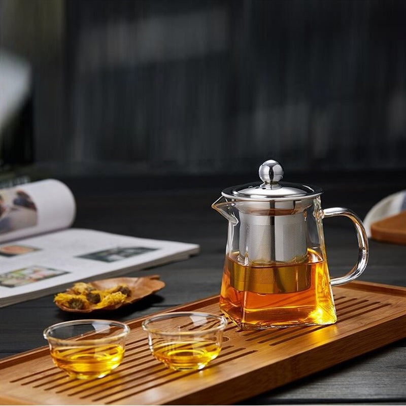 Full set glass teapot high borosilicate fair kettle stainless steel teapot with strainer high temperature glass teapot wholesale