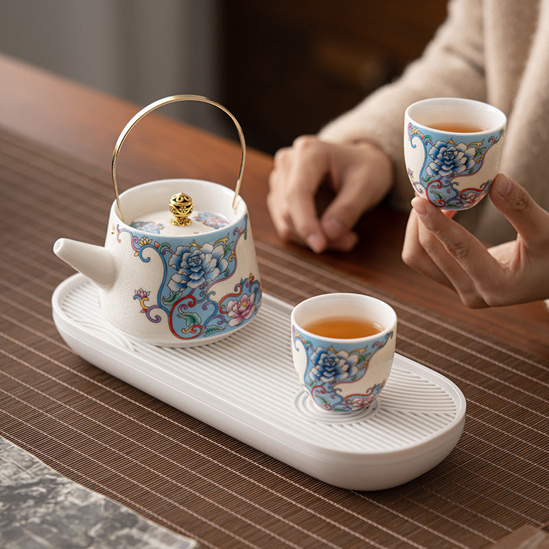 Ink and Wash Yuanshan Dry Brew Group, Household Kung Fu Tea Set Set, One Pot and Two Cups of Beam Tea Maker, One or Two People Drink Tea