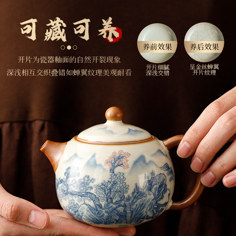 Ru kiln open piece teapot to make tea home Xi Shi pot four cups of high-grade 2024 new ceramic kung fu tea set