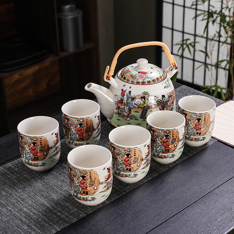7 Heads Large Capacity Kung Fu Tea Set Teapot Teacup Set Handle Pot Teapot Home Living Room Stoneware Chinese Style