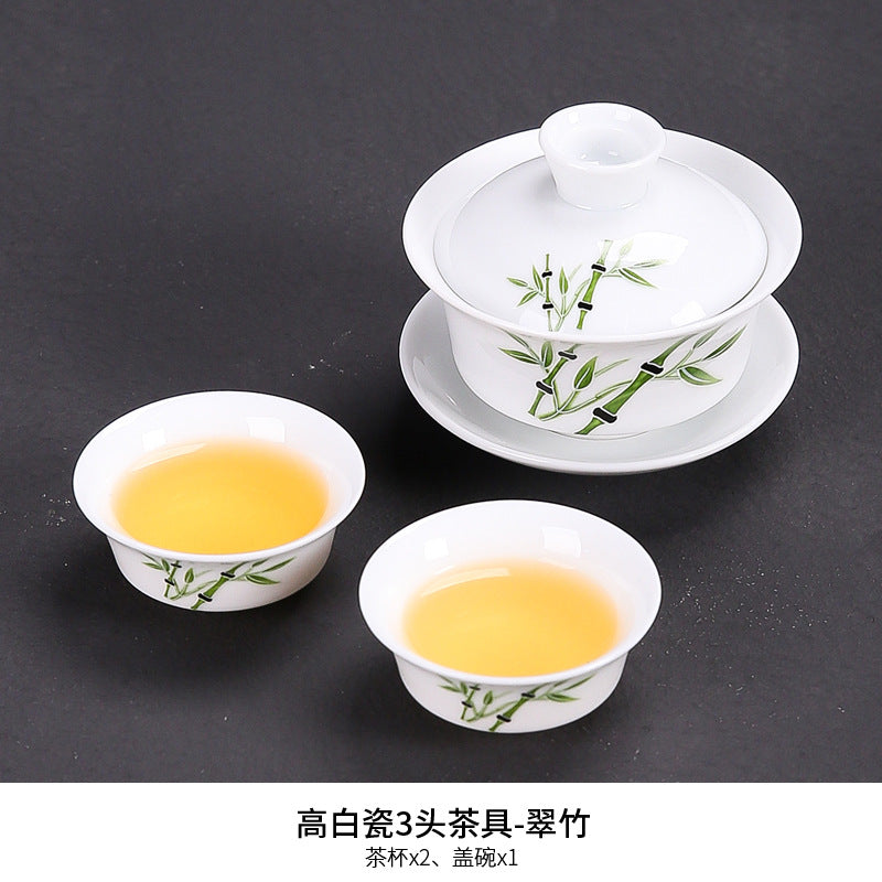 Dehua white porcelain kung fu tea set household ceramic light cover bowl teacup tea pot teapot complete set factory direct sales