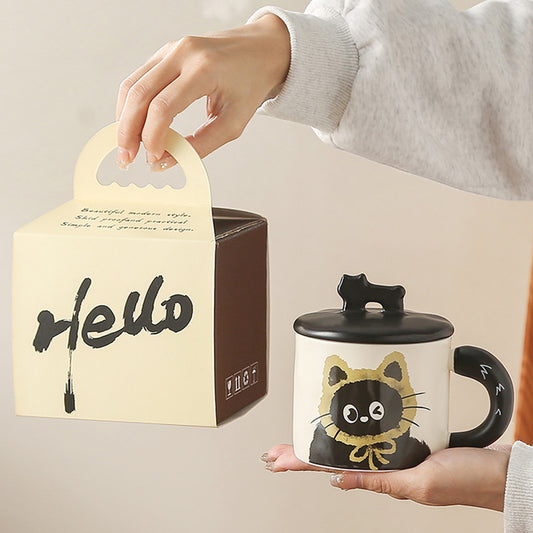 Cute cat mug with lid couple ceramic water cup home girl high value gift box cup office coffee mug