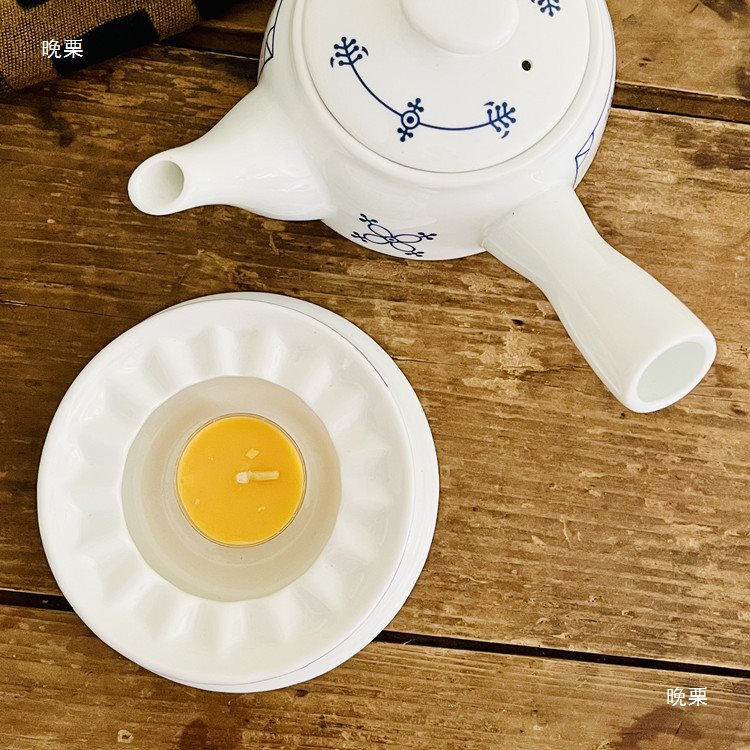 Blue and White Porcelain Alcohol Stove Blue European Style Retro Coffee Pot Export Ceramic Cold Water Kettle Household Wine Warming Jug Blue Hook Flower Keg