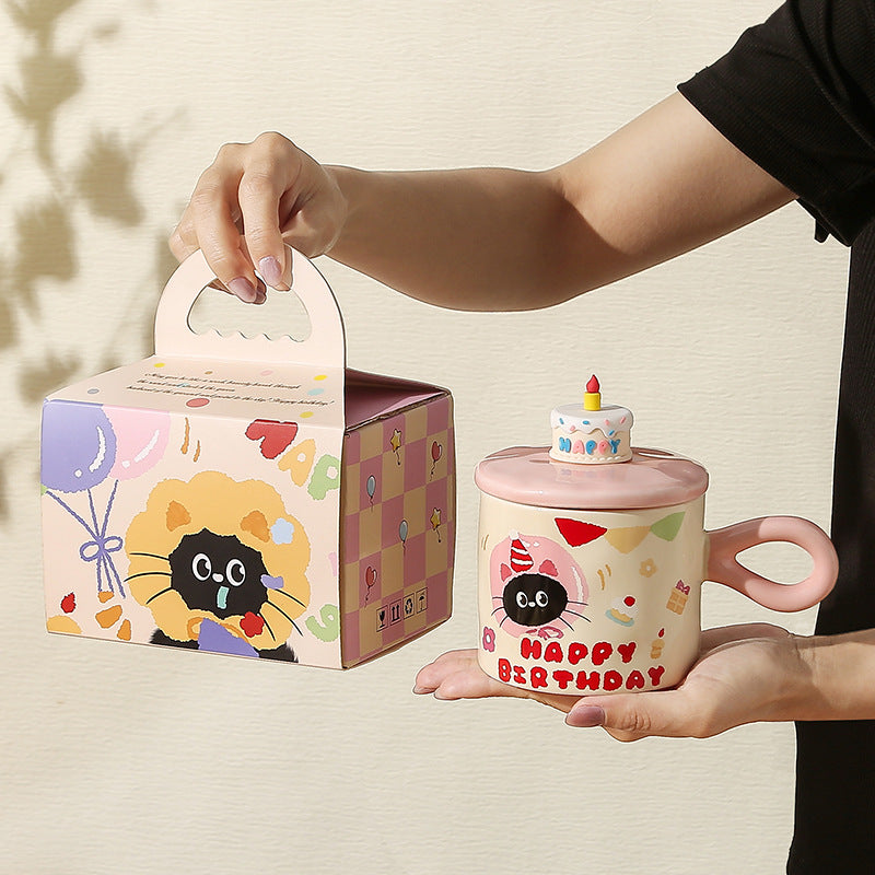 Cute cat mug with lid couple ceramic water cup home girl high value gift box cup office coffee mug
