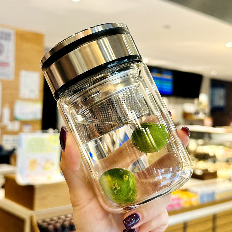 Humpty Fat Double Layer Glass Female High Value Water Cup Small and Portable, Thickened Heat Insulation Bubble Cup, Tea Water Separation Cup
