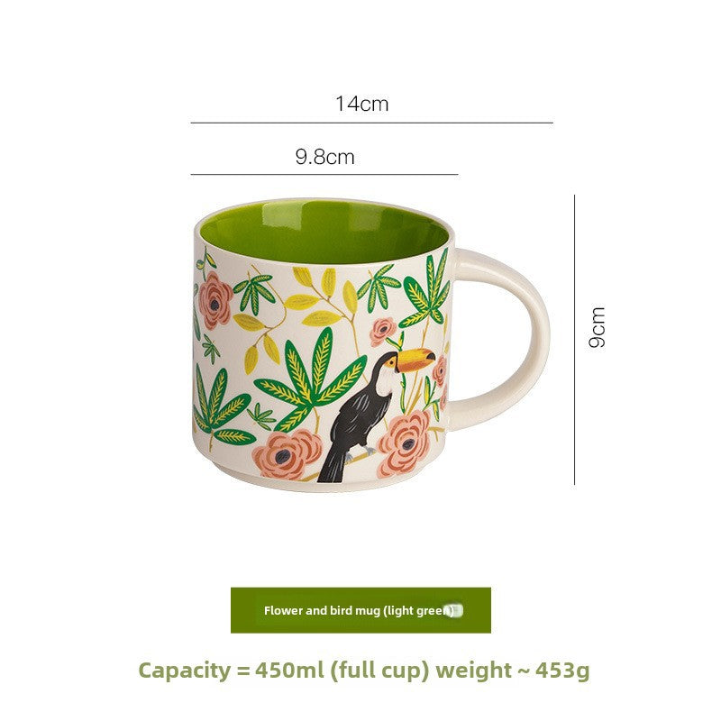 High-value floral glazed ceramic mug mug mug household large capacity breakfast cup business National Day gift logo