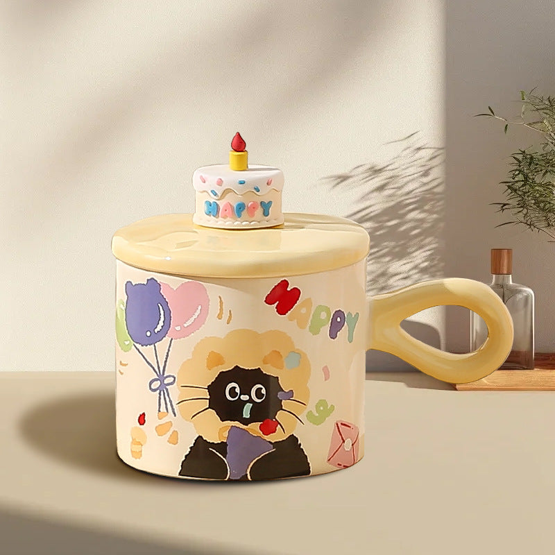 Cute cat mug with lid couple ceramic water cup home girl high value gift box cup office coffee mug