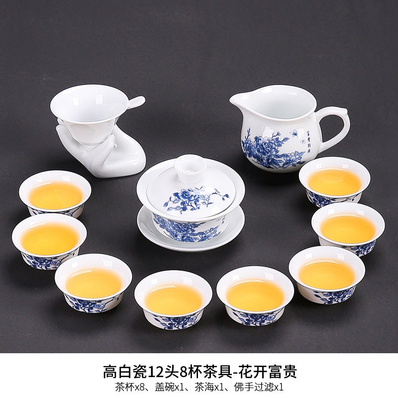 Dehua white porcelain kung fu tea set household ceramic light cover bowl teacup tea pot teapot complete set factory direct sales