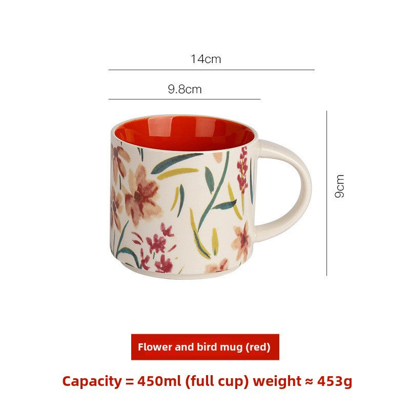 High-value floral glazed ceramic mug mug mug household large capacity breakfast cup business National Day gift logo